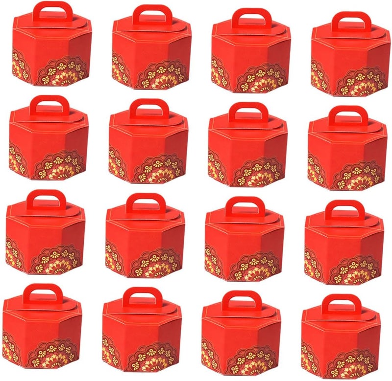 SHOWERORO Red Octagonal Candy Boxes 50pcs Chinese Style Wedding Favor Paper Boxes with Handles 9x9x5.5cm Festival Packaging for Wedding Party Candy Storage - Image 1