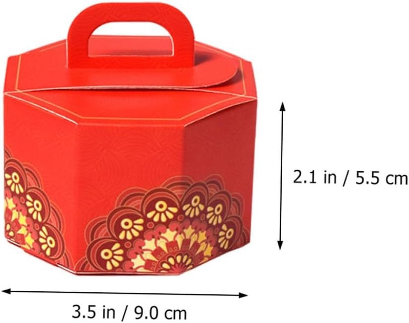 SHOWERORO Red Octagonal Candy Boxes 50pcs Chinese Style Wedding Favor Paper Boxes with Handles 9x9x5.5cm Festival Packaging for Wedding Party Candy Storage - Image 2