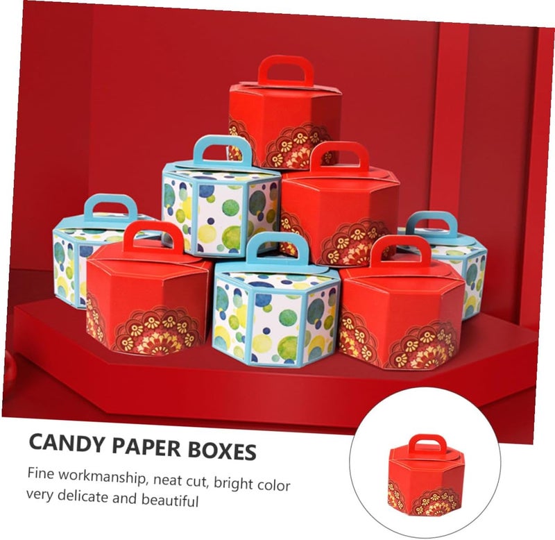 SHOWERORO Red Octagonal Candy Boxes 50pcs Chinese Style Wedding Favor Paper Boxes with Handles 9x9x5.5cm Festival Packaging for Wedding Party Candy Storage - Image 3