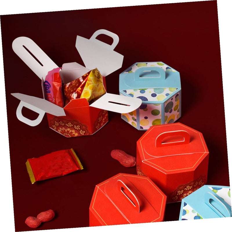 SHOWERORO Red Octagonal Candy Boxes 50pcs Chinese Style Wedding Favor Paper Boxes with Handles 9x9x5.5cm Festival Packaging for Wedding Party Candy Storage - Image 5