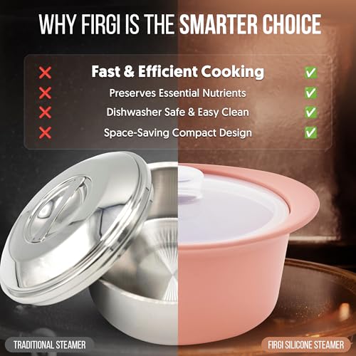 FIRGI 40oz Platinum Silicone Microwave Steamer Pot with Handle & Lid - Korean 100% Food-Grade Steamer Bowl, Heat-Resistant Cooker with Steam Holes, Easy Clean, Dishwasher Safe, Taupe Brown - Image 5
