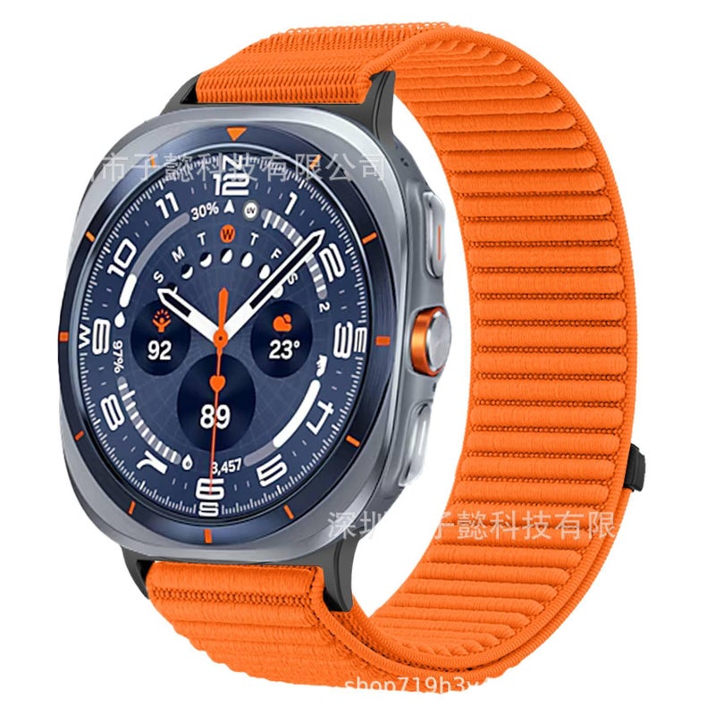 سوار ساعة ذكية سوار نايلون حلقي متوافق مع Samsung Galaxy Watch Ultra بملاءمة قابلة للتعديل وحزام بديل باللون أخضر قابل للتعديل - Image 4