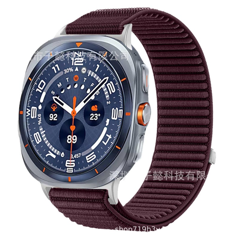 سوار ساعة ذكية سوار نايلون حلقي متوافق مع Samsung Galaxy Watch Ultra بملاءمة قابلة للتعديل وحزام بديل باللون أخضر قابل للتعديل - Image 3