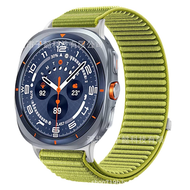 سوار ساعة ذكية سوار نايلون حلقي متوافق مع Samsung Galaxy Watch Ultra بملاءمة قابلة للتعديل وحزام بديل باللون أخضر قابل للتعديل - Image 1