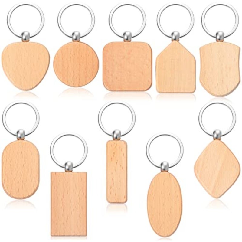 80 Pieces Wood Keychain Blanks Wood Laser Engraving Blanks Bulk with Key Rings Unfinished Multiple Shapes Wooden Tags for DIY Christmas Gifts Crafts Pet Supplies - Image 1