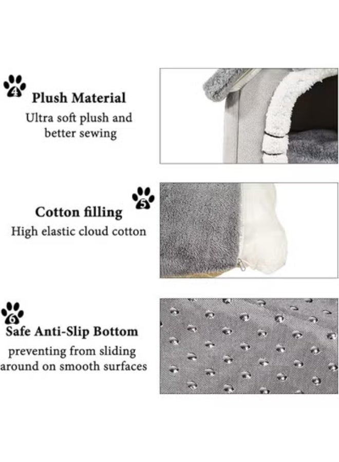 NNC PETS Fluffy cat house with Removable soft pillow, Anti-slip bottom, Cartoon hood design, Kennel bed mat with plush material, Washable, Covered with Pet Condo, Large size for medium pets, 54 cm - Image 4