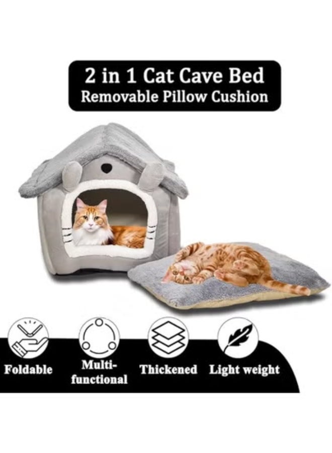 NNC PETS Fluffy cat house with Removable soft pillow, Anti-slip bottom, Cartoon hood design, Kennel bed mat with plush material, Washable, Covered with Pet Condo, Large size for medium pets, 54 cm - Image 5