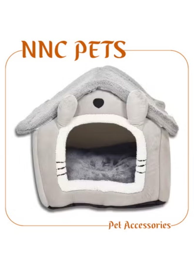 NNC PETS Fluffy cat house with Removable soft pillow, Anti-slip bottom, Cartoon hood design, Kennel bed mat with plush material, Washable, Covered with Pet Condo, Large size for medium pets, 54 cm - Image 1
