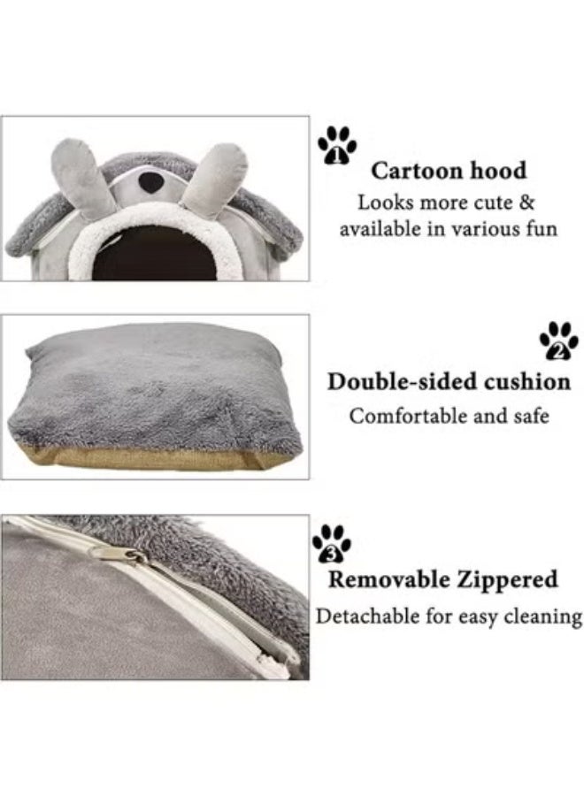 NNC PETS Fluffy cat house with Removable soft pillow, Anti-slip bottom, Cartoon hood design, Kennel bed mat with plush material, Washable, Covered with Pet Condo, Large size for medium pets, 54 cm - Image 3