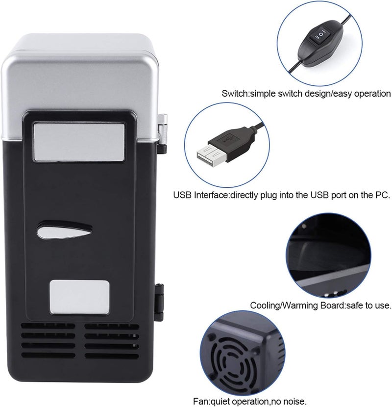NALACAL ثلاجة صغيرة، مبرد/مدفأ مشروبات مدمج USB مع إضاءة LED، ثلاجة مستحضرات تجميل شخصية للسيارة، العناية بالبشرة، الطعام، ومستحضرات التجميل (أسود، 7.64 * 3.54 * 3.54 بوصة) - Image 5