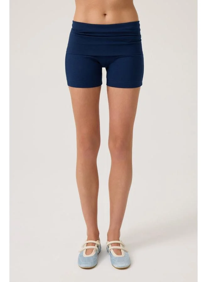 Los Ojos Navy Foldable Waist-Detail Shorts Lounge Shorts.