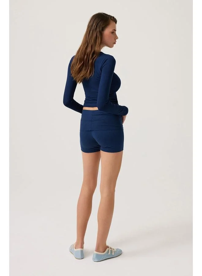 Los Ojos Navy Foldable Waist-Detail Shorts Lounge Shorts.