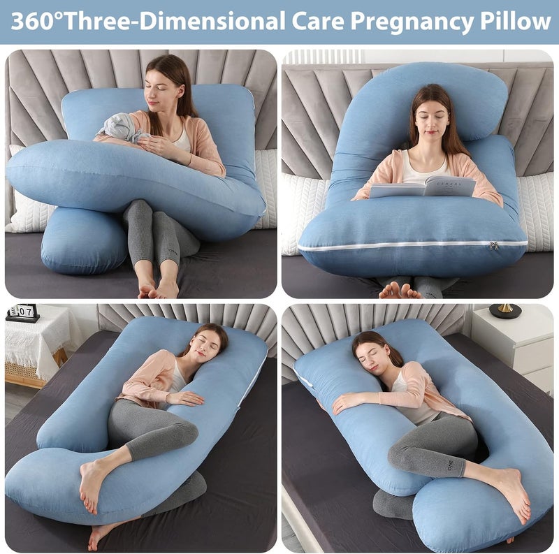 Elover Pregnancy Pillows,U Shaped Full Body Maternity Pillow with Removable Cover,Support for Pregnant Women,57 Inch Pregnancy Pillows for Sleeping (Cooling Material, Haze Blue) - Image 2