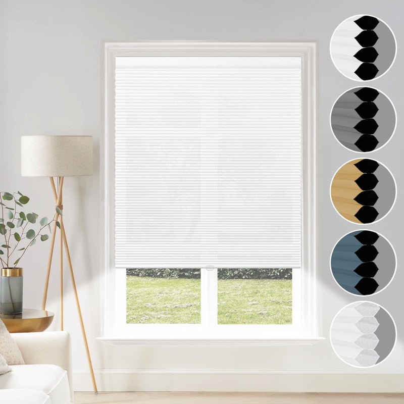 Grandekor Cordless Light Filtering Honeycomb Cellular Blinds and Shades for Window White 46 inch x 48 inch 