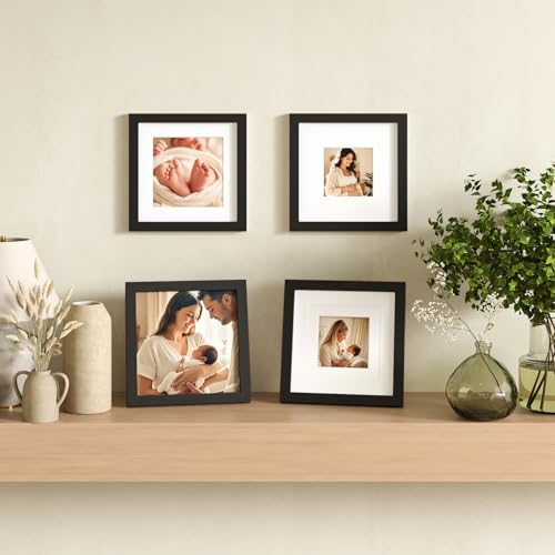 Egofine 8x8 Picture Frame Made of Solid Wood with Plexiglass, Display Pictures 4x4/6x6 with Mat or 8x8 Without Mat for Tabletop and Wall Mounting, Black - Image 5