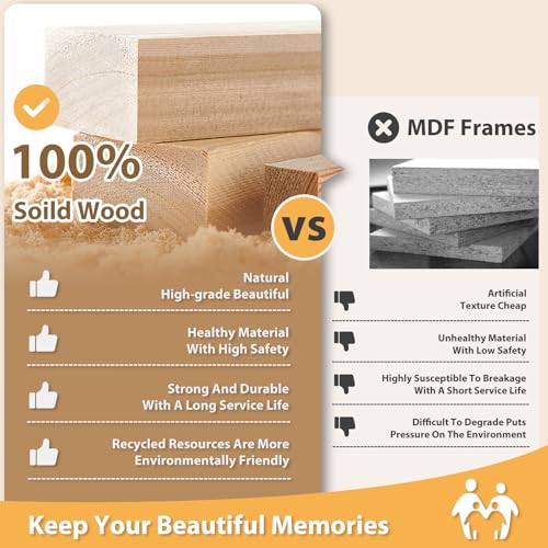 Egofine 8x8 Picture Frame Made of Solid Wood with Plexiglass, Display Pictures 4x4/6x6 with Mat or 8x8 Without Mat for Tabletop and Wall Mounting, Black - Image 2