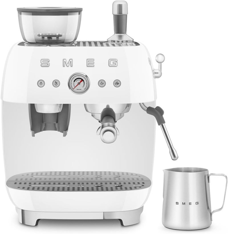 Smeg EGF03WHUK Espresso Machine with Pump & Grinder, Adjustable Temperature & Pre-Infusion, Italian Design, White 2.4 L EGF03WHUK WHITE - Image 1