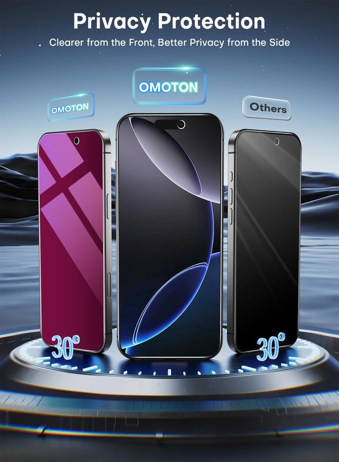 OMOTON 2 Pack Privacy Screen Protector for iPhone 16 Pro Max, Purple & Pink Gradient Anti-Spy Tempered Glass Screen Protector with Auto-Dust Removal Tray, Anti Blue & Eye Protection, Case Friendly - Image 3
