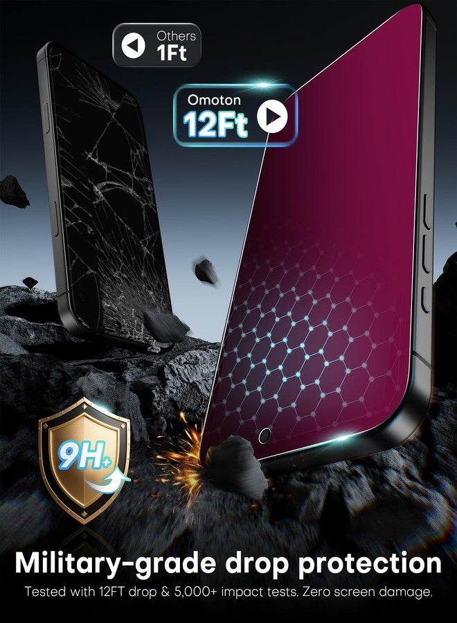 OMOTON 2 Pack Privacy Screen Protector for iPhone 16 Pro Max, Purple & Pink Gradient Anti-Spy Tempered Glass Screen Protector with Auto-Dust Removal Tray, Anti Blue & Eye Protection, Case Friendly - Image 5