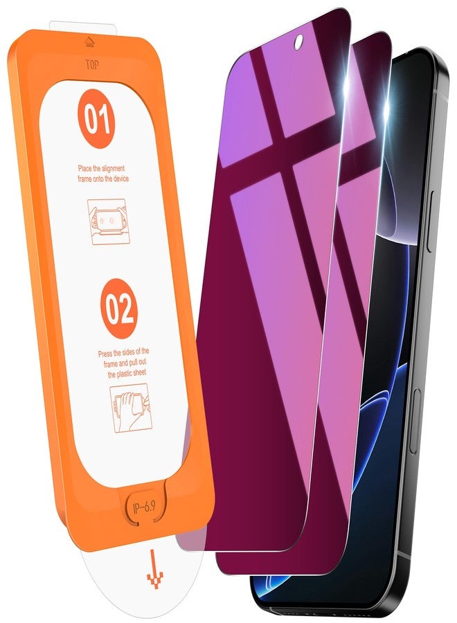 OMOTON 2 Pack Privacy Screen Protector for iPhone 16 Pro Max, Purple & Pink Gradient Anti-Spy Tempered Glass Screen Protector with Auto-Dust Removal Tray, Anti Blue & Eye Protection, Case Friendly - Image 1