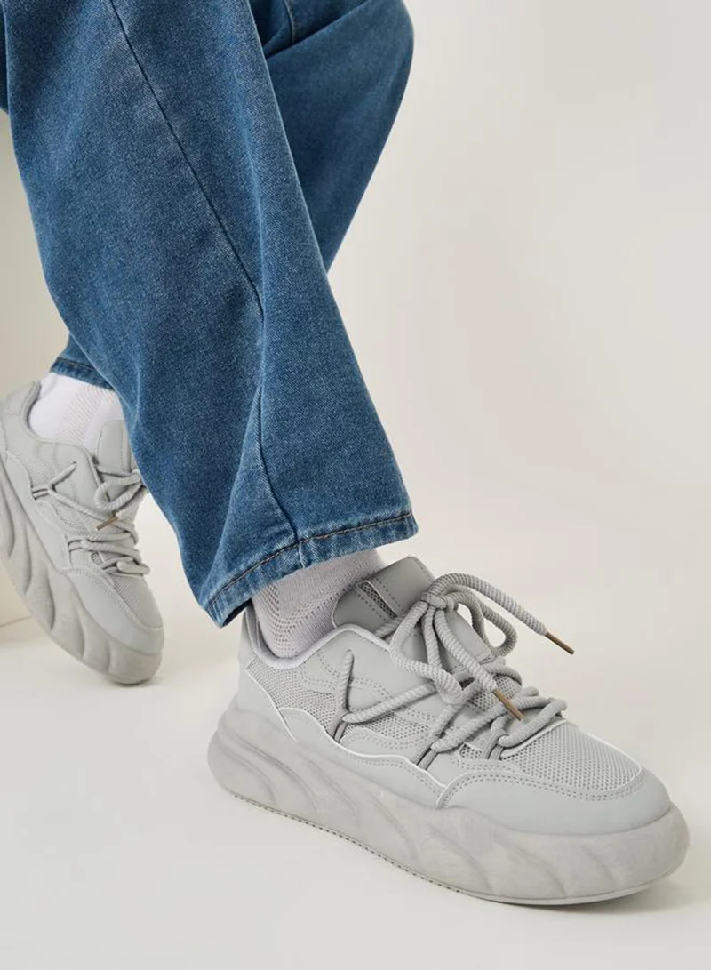 Styli Active Textured Chunky Sole Lace Up Sneakers