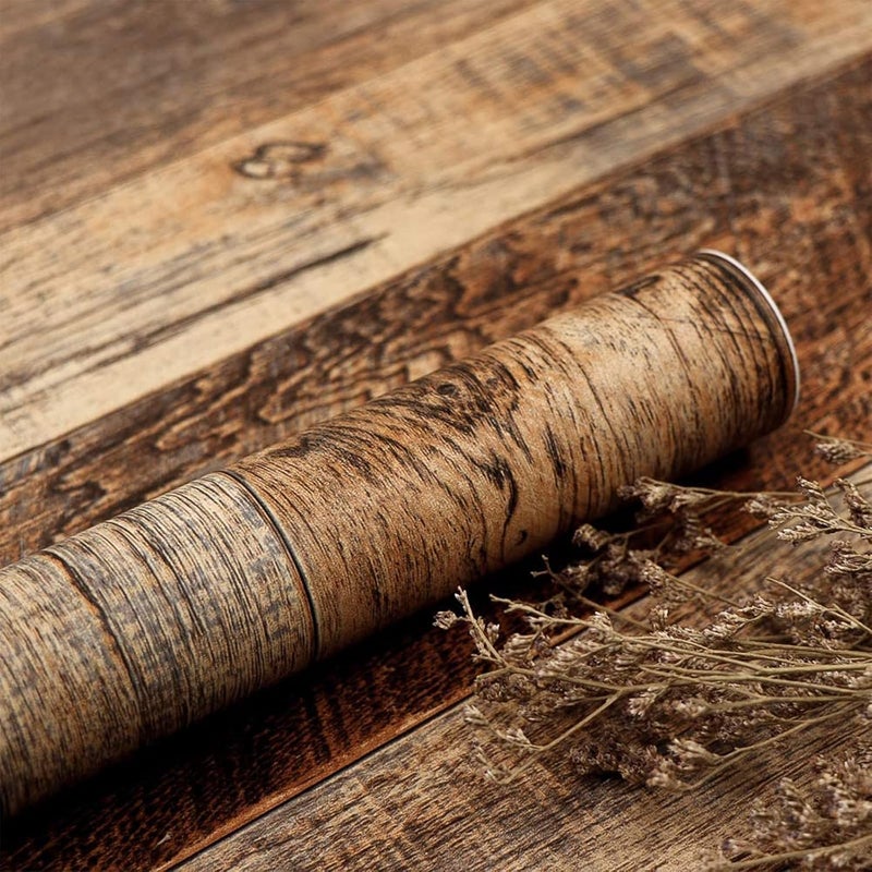TANONE Wood Contact Paper Kitchen Peel and Stick Wallpaper, Self Adhesive Removable Wallpaper Countertops Waterproof, Shiplap Wall Paper Wood Vinyl Wrap for Cabinets Rustic Brown 1181" x 17.5" - Image 1