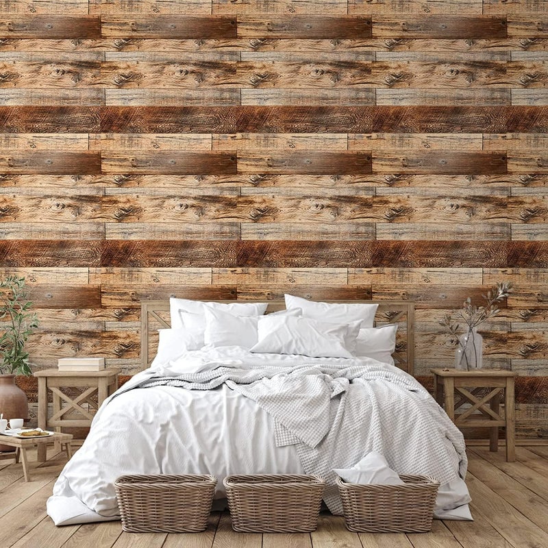 TANONE Wood Contact Paper Kitchen Peel and Stick Wallpaper, Self Adhesive Removable Wallpaper Countertops Waterproof, Shiplap Wall Paper Wood Vinyl Wrap for Cabinets Rustic Brown 1181" x 17.5" - Image 4
