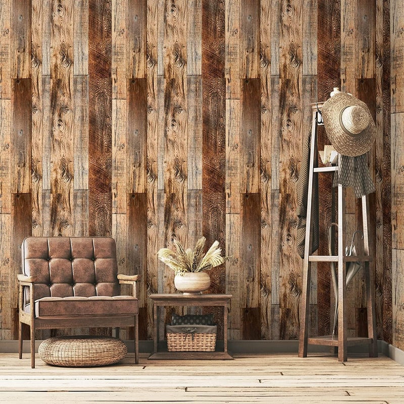TANONE Wood Contact Paper Kitchen Peel and Stick Wallpaper, Self Adhesive Removable Wallpaper Countertops Waterproof, Shiplap Wall Paper Wood Vinyl Wrap for Cabinets Rustic Brown 1181" x 17.5" - Image 5