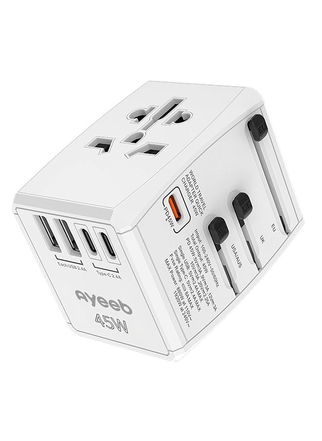 Ayeeb PD45W Multifunctional Portable Universal International Travel Power Adapter,All in one USB Type C 5-Port GaN Fast Wall Charger Converter Plug Compatible with Macbook, iPhone, iPad and electronics  - Image 1
