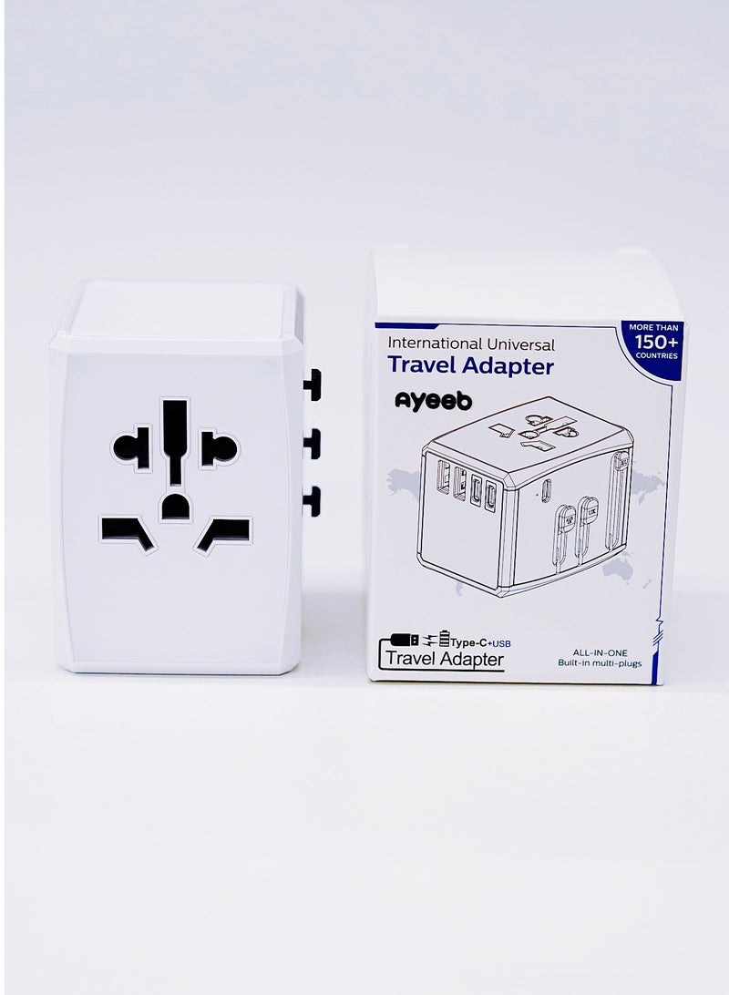 PD45W Multifunctional Portable Universal International Travel Power Adapter,All in one USB Type C 5-Port GaN Fast Wall Charger Converter Plug Compatible with Macbook, iPhone, iPad and electronics