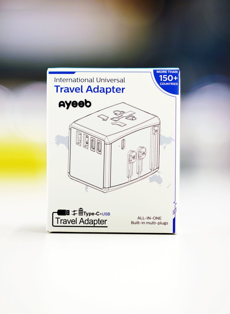 PD45W Multifunctional Portable Universal International Travel Power Adapter,All in one USB Type C 5-Port GaN Fast Wall Charger Converter Plug Compatible with Macbook, iPhone, iPad and electronics