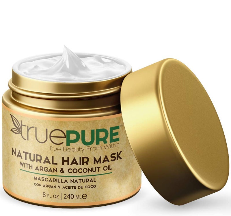 TruePure Argan Oil Hair Mask Conditioner for Dry Damaged Hair - Deep Conditioning Hydrating Hair Repair Treatment with Coconut, Caffeine, Jojoba - Stronger, Thicker & Fuller Hair Growth - 8oz - Image 1