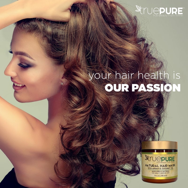 TruePure Argan Oil Hair Mask Conditioner for Dry Damaged Hair - Deep Conditioning Hydrating Hair Repair Treatment with Coconut, Caffeine, Jojoba - Stronger, Thicker & Fuller Hair Growth - 8oz - Image 3