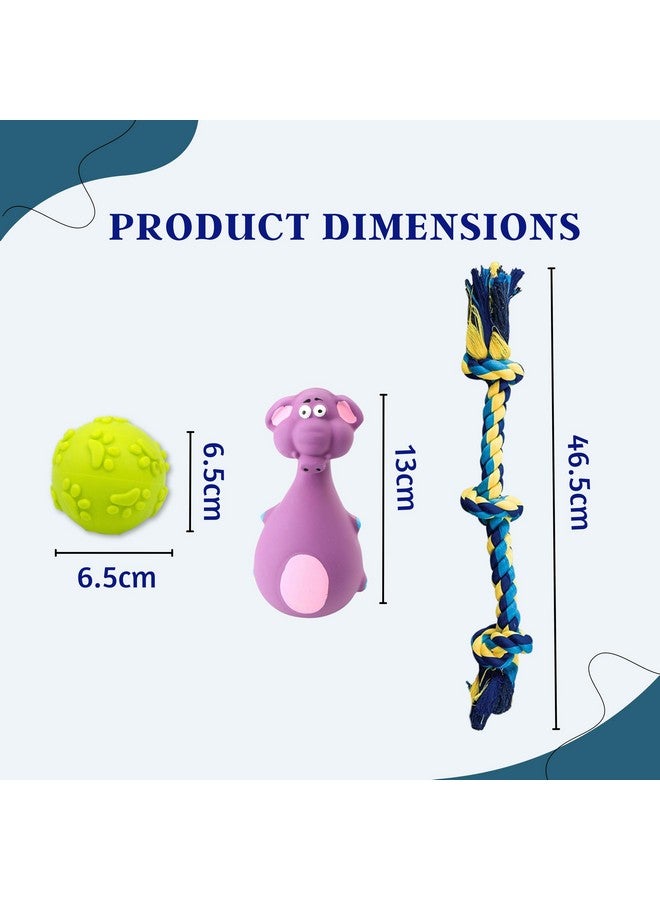 Generic 6 In 1 Squeaky And Chew Rope Dog Toy Combo - (2Knot Rope + 3Knot Rope + Slipper + Corn Stick + Claw Ball + Purple Elephant) | Chewing, Playing, & Teething For Small Dogs And Puppies  - Image 3