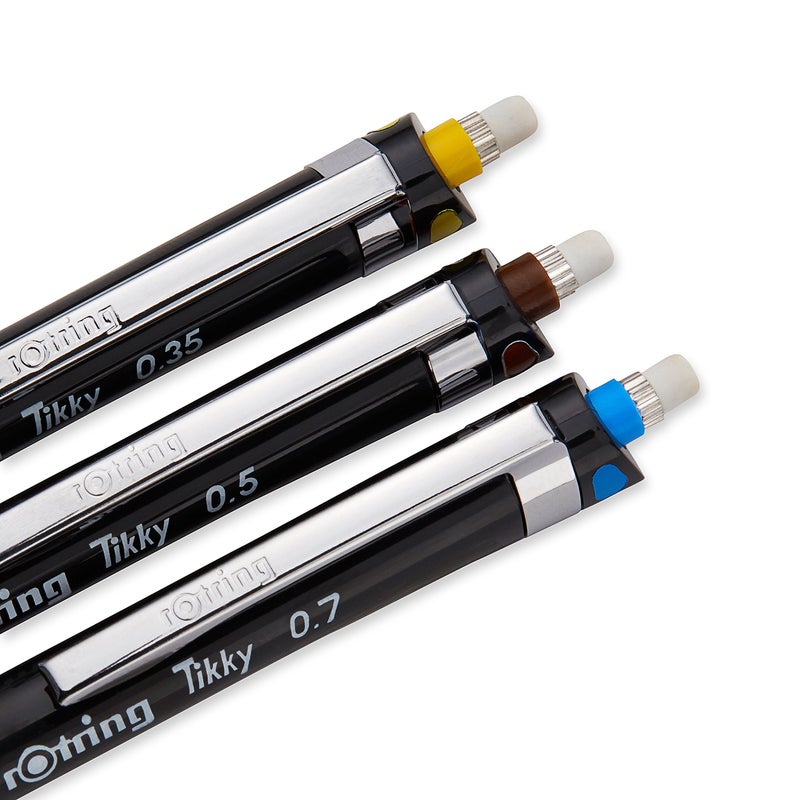 rOtring S0801310 Tikky Mechanical Pencil, Black Barrel, 3-Piece Set - Image 3