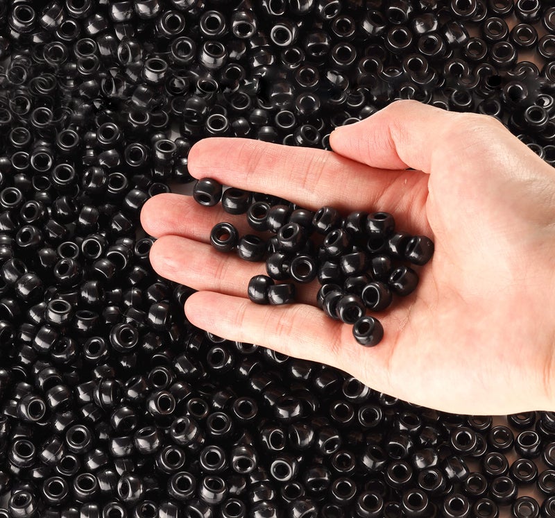 FINEWEN Black Pony Beads(1200Pcs 6x9mm) Hair Beads,Pony Beads Bulk,Beads for Bracelets Making,Beads for Hair Braids (Black) - Image 4