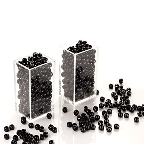 FINEWEN Black Pony Beads(1200Pcs 6x9mm) Hair Beads,Pony Beads Bulk,Beads for Bracelets Making,Beads for Hair Braids (Black) - Image 2