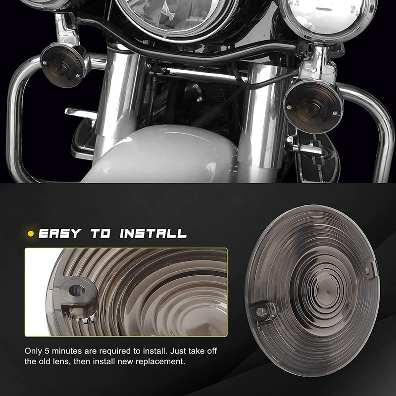 NTHREEAUTO 3 1/4 Inch Flat Smoked LED Turn Signal Lens Cover Compatible with Harley Electra Glides Road King Touring Road Glide Heritage - Image 2