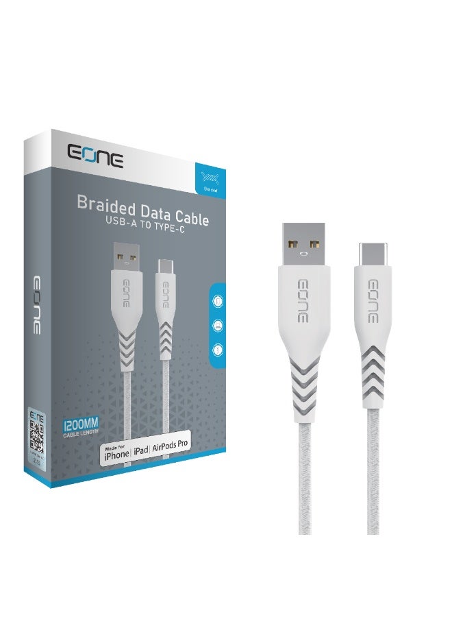 EONE USB-A to USB-C Cable 1.2M Fast Charging Data Cable Nylon Braided Type C Cable for iPhone 15 Samsung Android Phones Tablet Charging Sync – White - Image 2