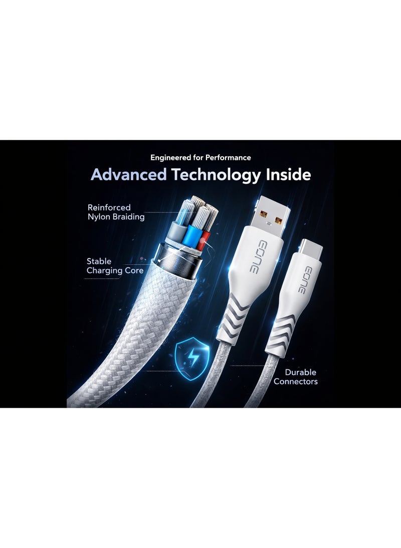EONE USB-A to USB-C Cable 1.2M Fast Charging Data Cable Nylon Braided Type C Cable for iPhone 15 Samsung Android Phones Tablet Charging Sync – White - Image 5