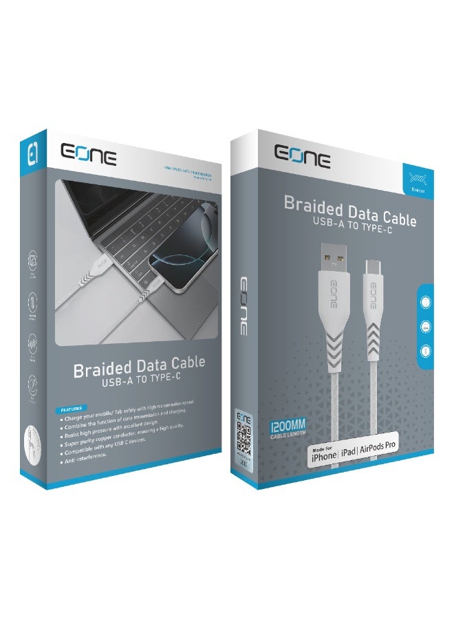 EONE USB-A to USB-C Cable 1.2M Fast Charging Data Cable Nylon Braided Type C Cable for iPhone 15 Samsung Android Phones Tablet Charging Sync – White - Image 3