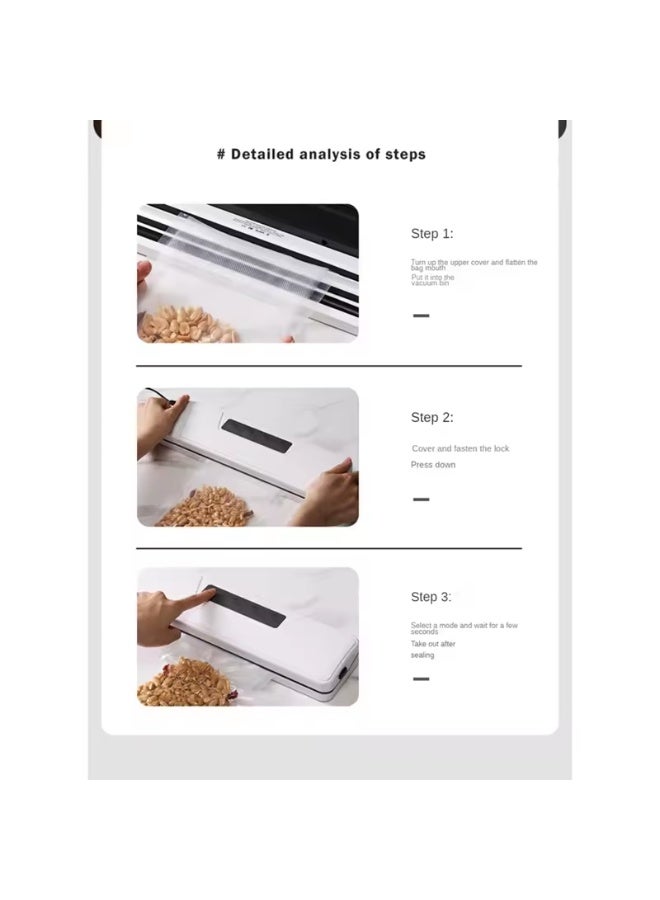 White Vacuum Sealer, Compact Food Vacuum Machine, Push Button Food Vacuum Machine, Wet & Dry, 60kpa Compact Vacuum Sealer, 1 Vacuum Sealer + 10 Food Bags  - Image 3