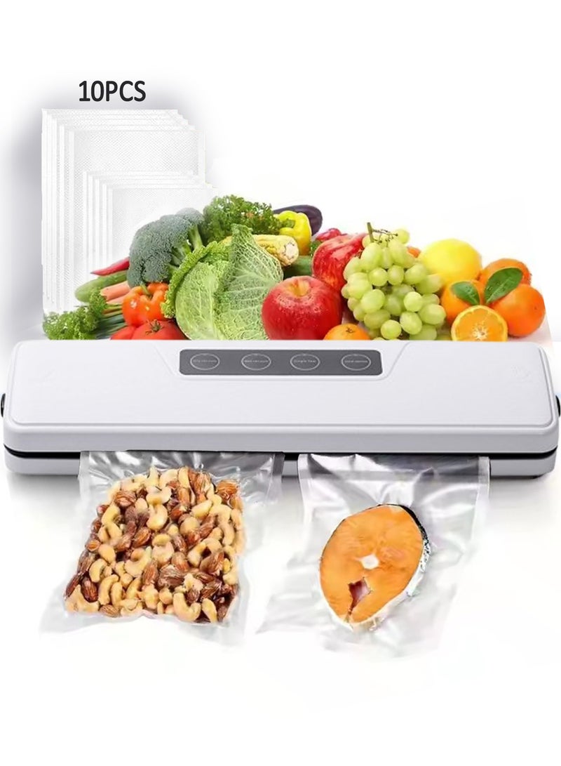 White Vacuum Sealer, Compact Food Vacuum Machine, Push Button Food Vacuum Machine, Wet & Dry, 60kpa Compact Vacuum Sealer, 1 Vacuum Sealer + 10 Food Bags  - Image 1