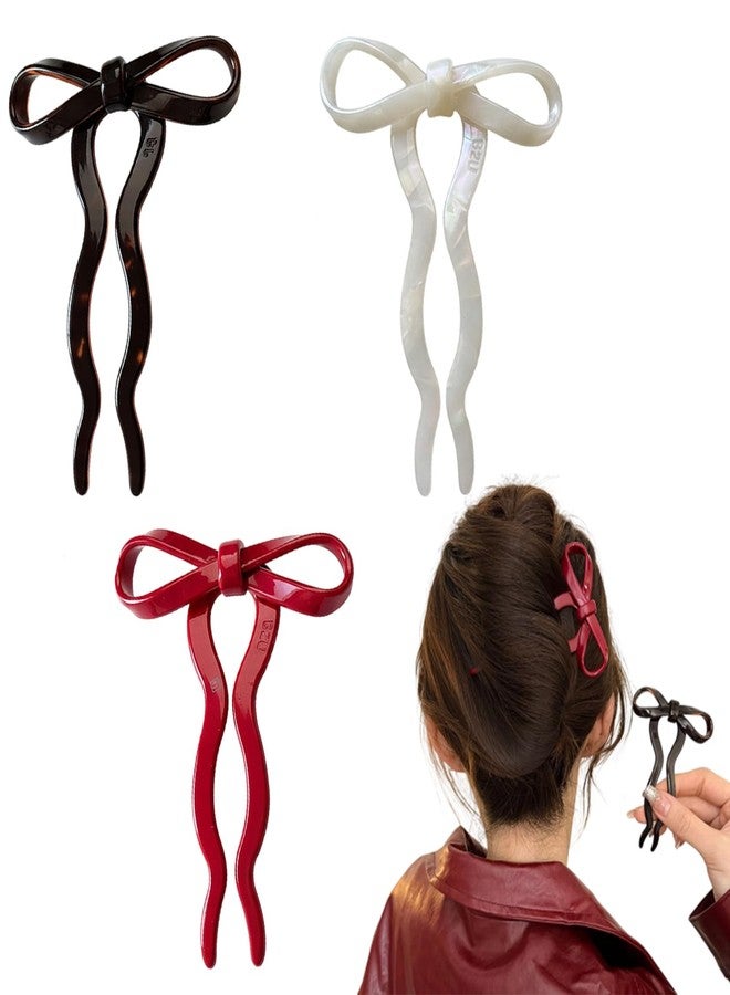 Aeenioy 3 French Pins for Hair, U Pins for Hair Styling, Hair Stick for Bun, Hair Pins for Women, Chinese Hair Pin, Hair Accessories for Women, Banana Clips for Hair, Hair Bun Clip, Brown Red Apricot Set - Image 1
