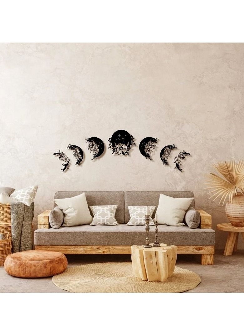 Home Gallery - Floral Moon Phase Wood Wall Art - Set of 7 Each 30x30 - Image 1