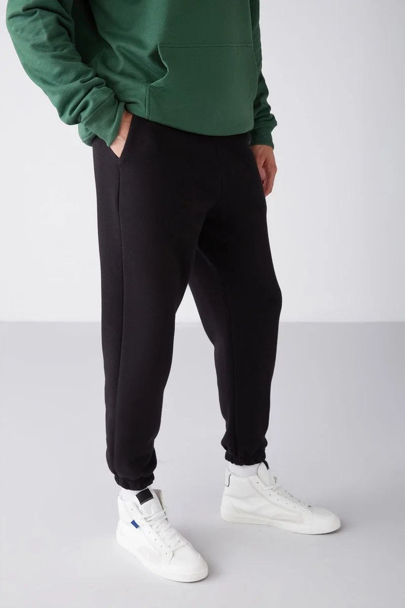 GRIMELANGE Inside Men's Soft Elastic Skinny Leg Regular Organic Cotton Black Sweatpants