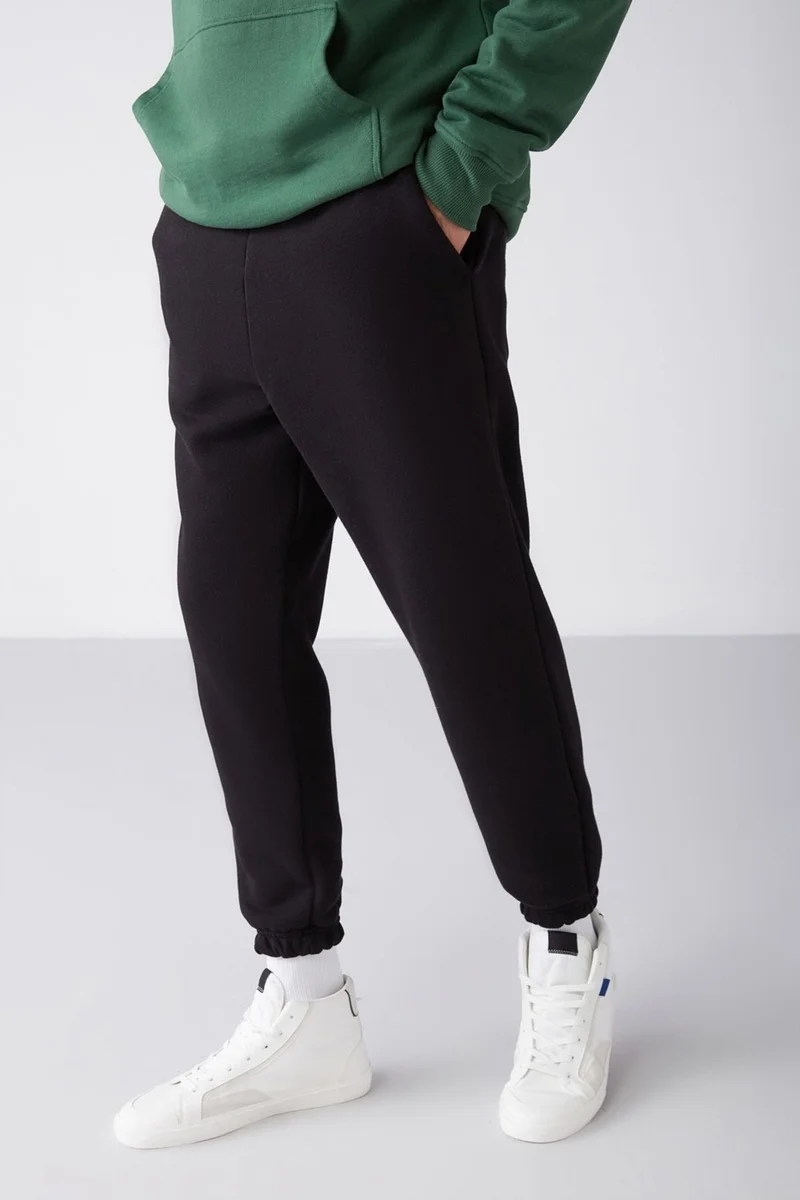 GRIMELANGE Inside Men's Soft Elastic Skinny Leg Regular Organic Cotton Black Sweatpants