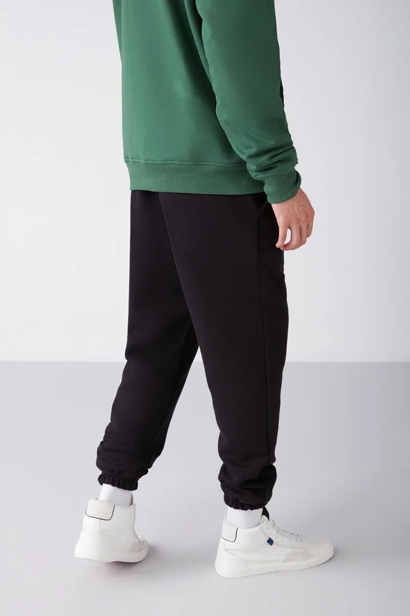 GRIMELANGE Inside Men's Soft Elastic Skinny Leg Regular Organic Cotton Black Sweatpants