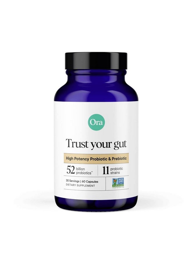 Ora Organic Probiotics With Prebiotics 52 Billion Cfu 11 Clinically Studied Strains For Digestive Health Supports Occasional Constipation Bloating & Gas ; Vegan Dairy & Gluten Free 60 Capsules  - Image 2