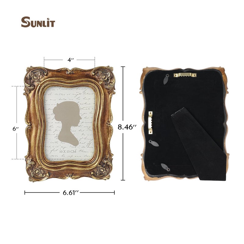 Sunlit إطار صور عتيق مشمس 4x6 بوصة  إطارات صور فاخرة عتيقة مع واجهة زجاجية  عرض الصور  تعليق على الطاولة  أفكار هدايا  برونزي - Image 2